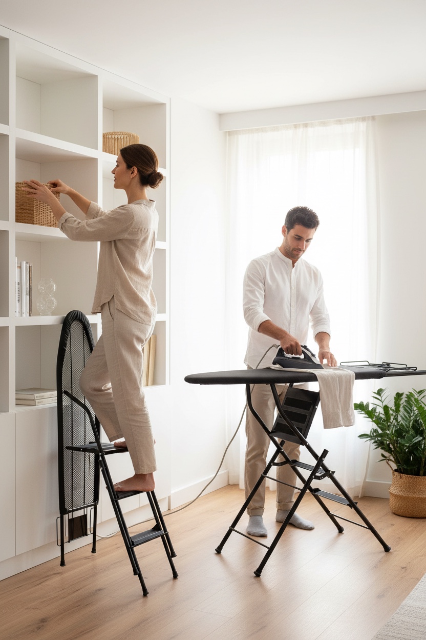 Burro de planchar con escalera Black Deluxe