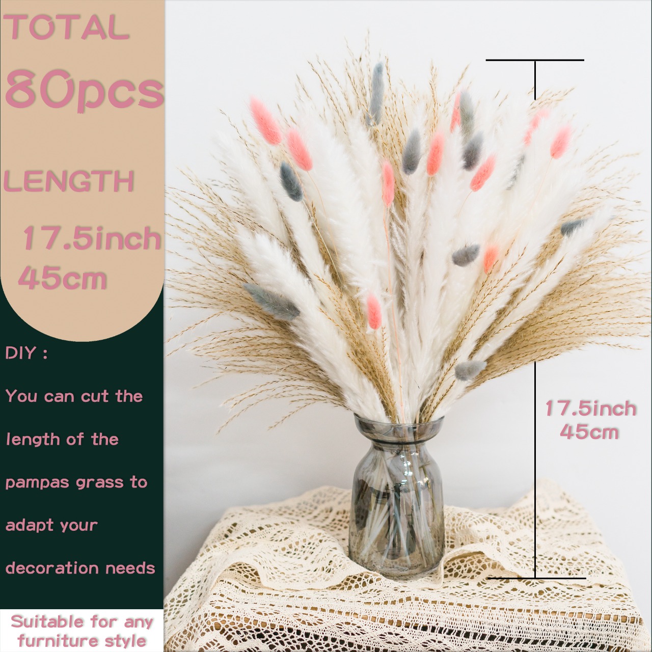 80 Pcs Dried Pampas Grass Decor
