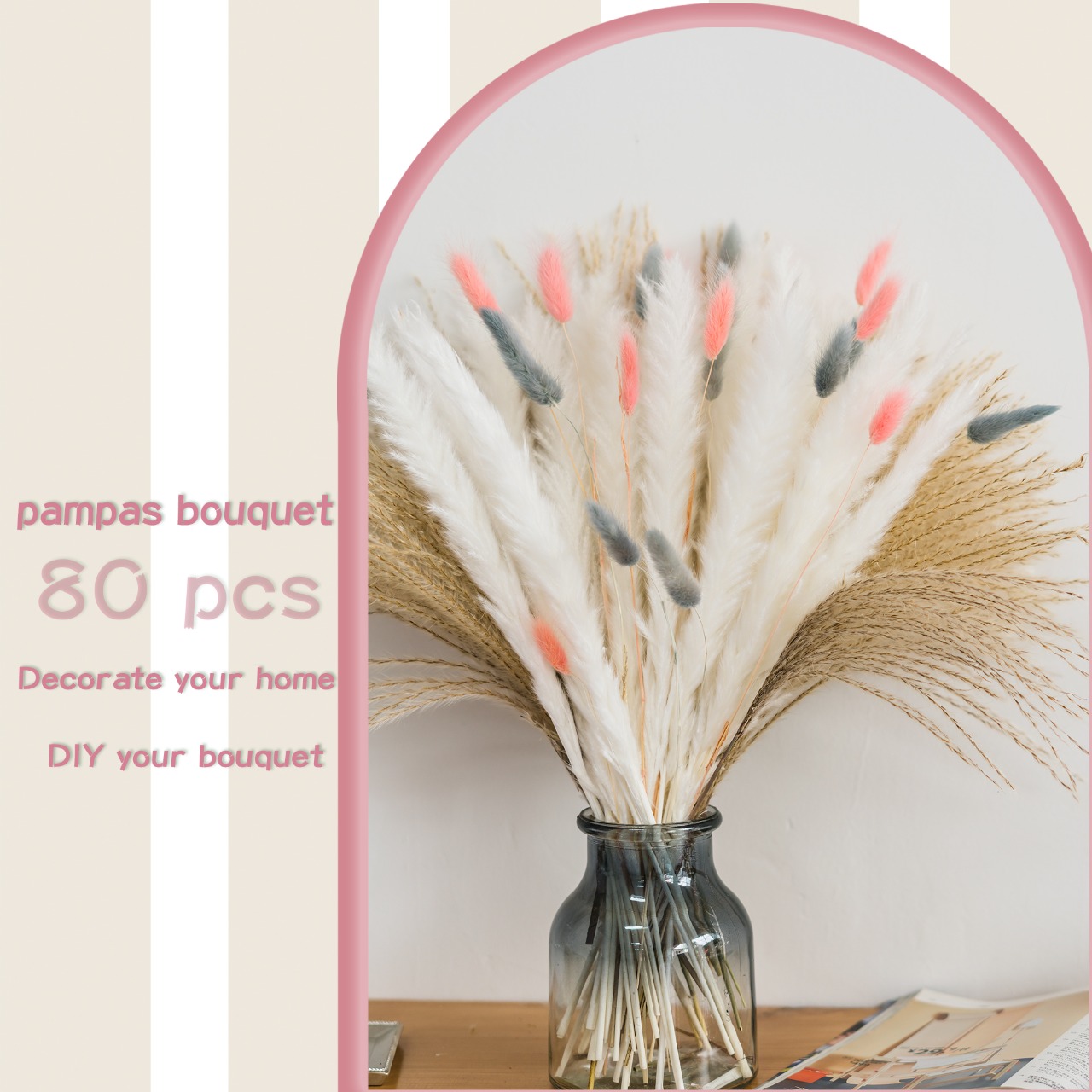 80 Pcs Dried Pampas Grass Decor