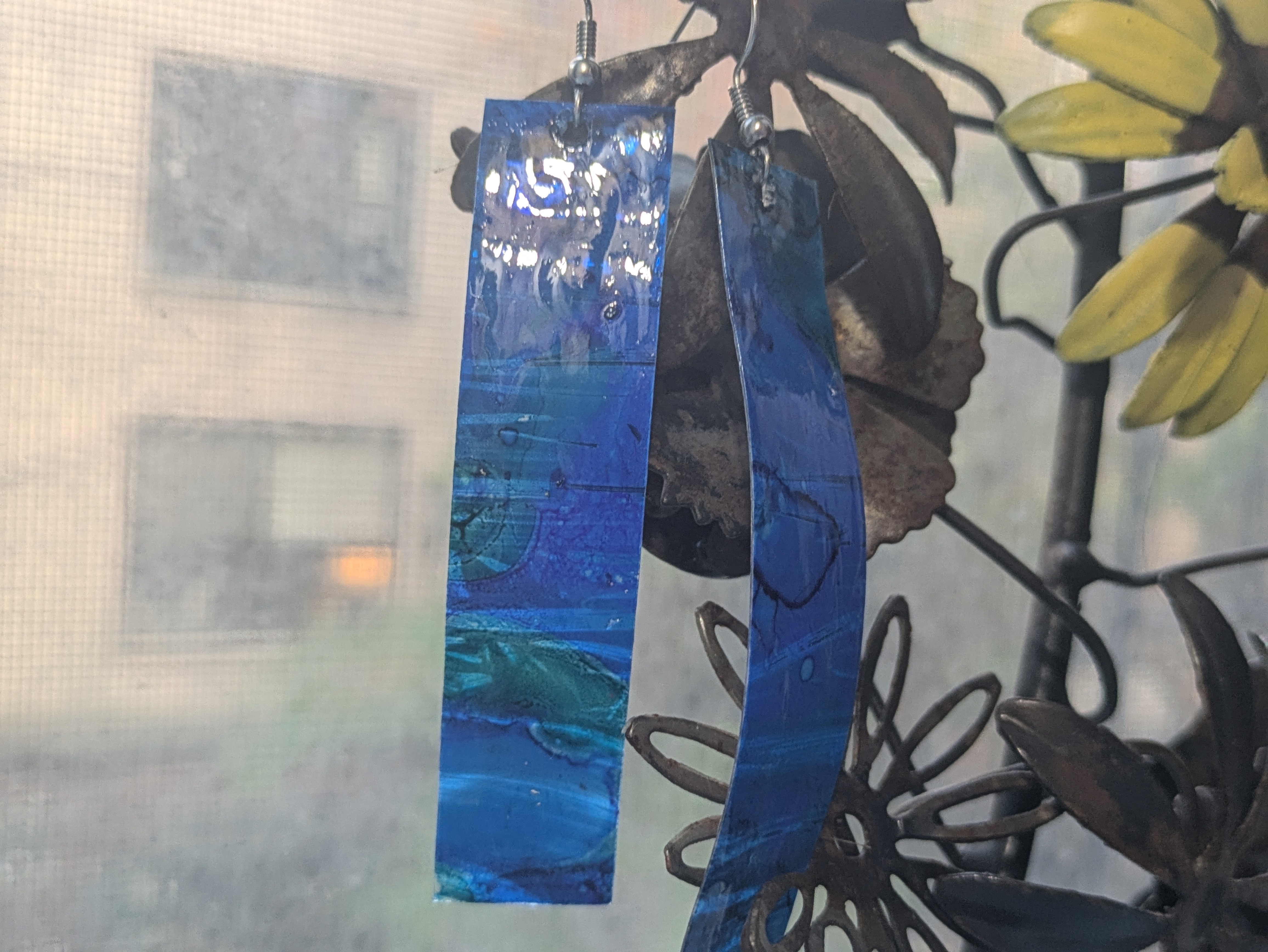 Handcrafted Blue Rectangle Earrings