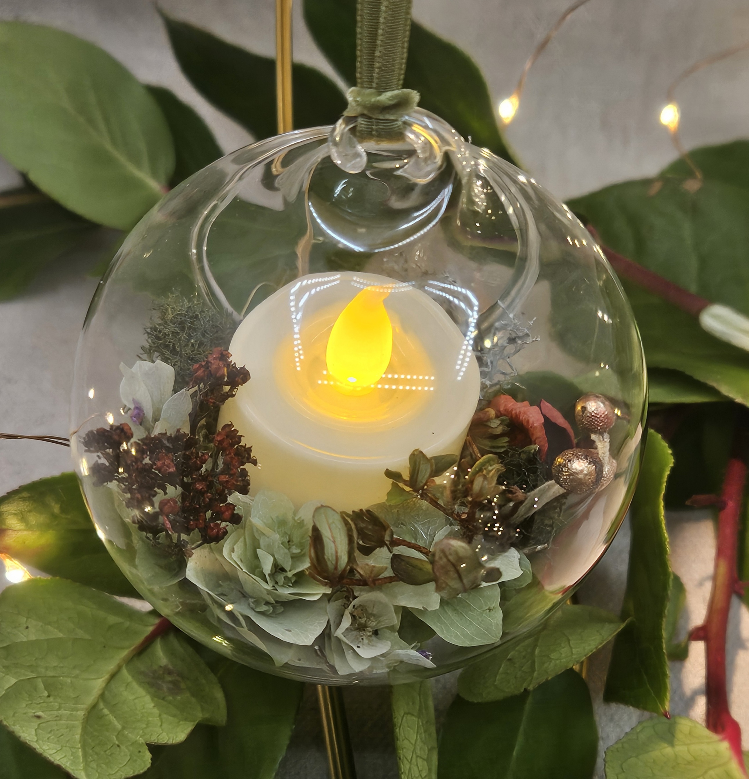 Glass Tea Light with Dried Flowers