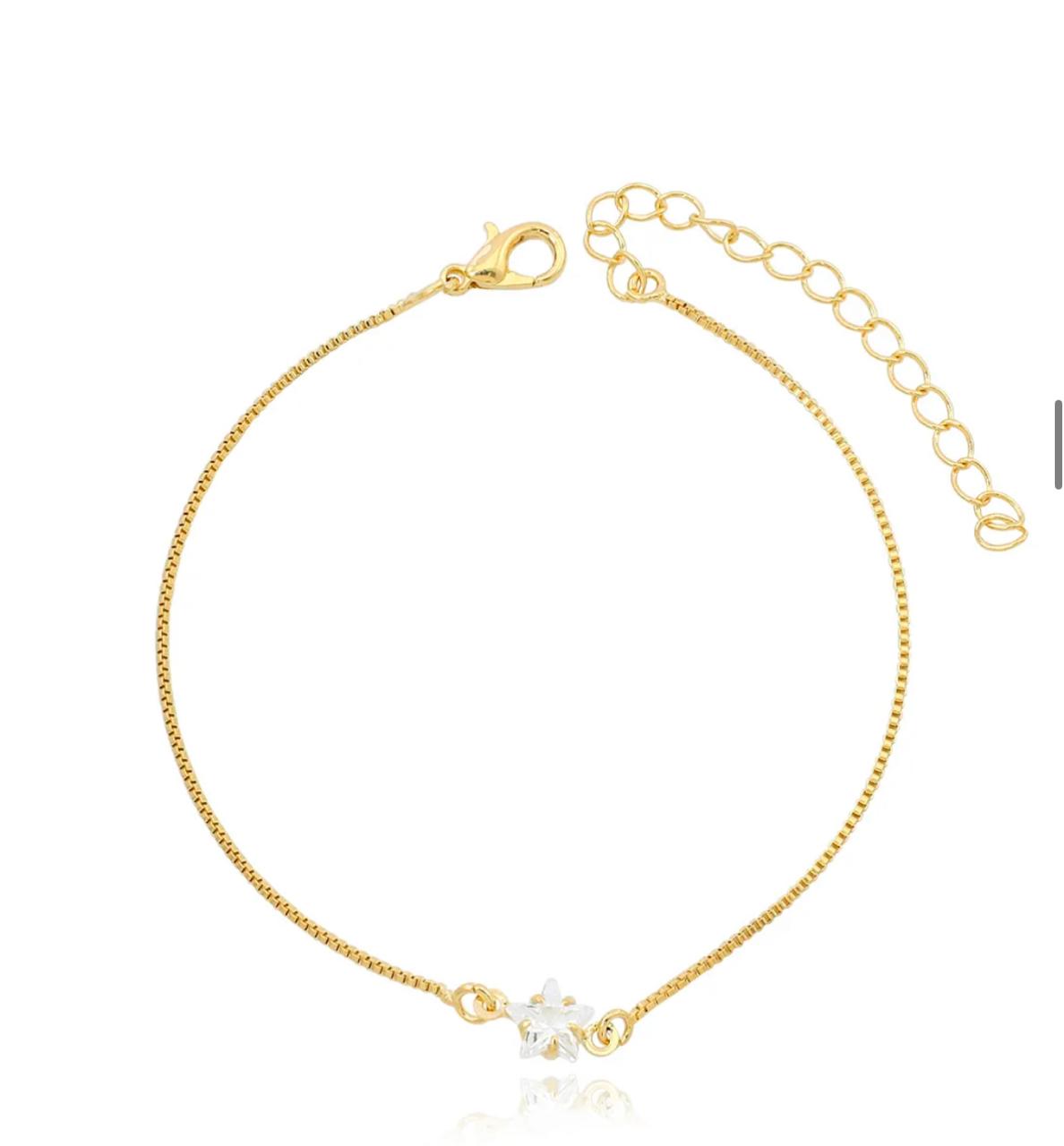 Pulseira folhada a ouro 18k com cristal em estrela