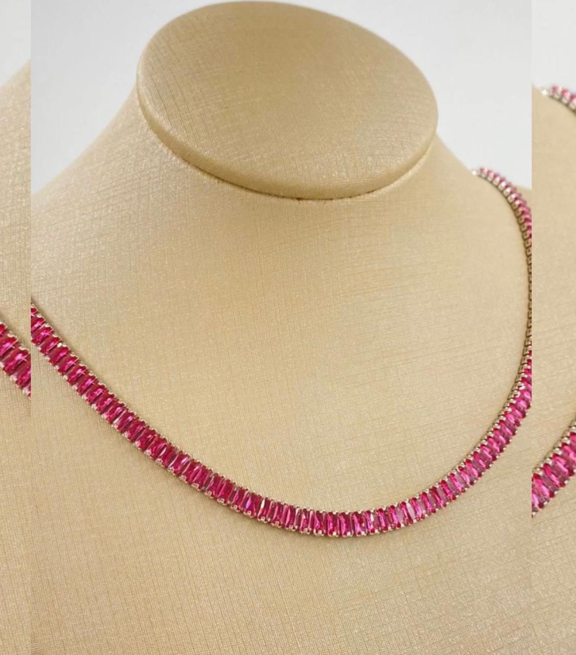 Colar riviera folhado a prata com zirconias rosas