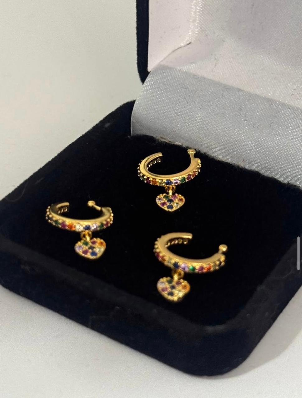 EAR CUFF dourados com pedras coloridas