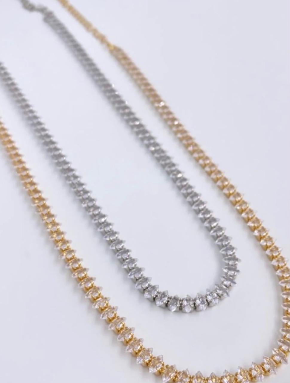 Colar riviera com zirconia e banho de ouro ou prata