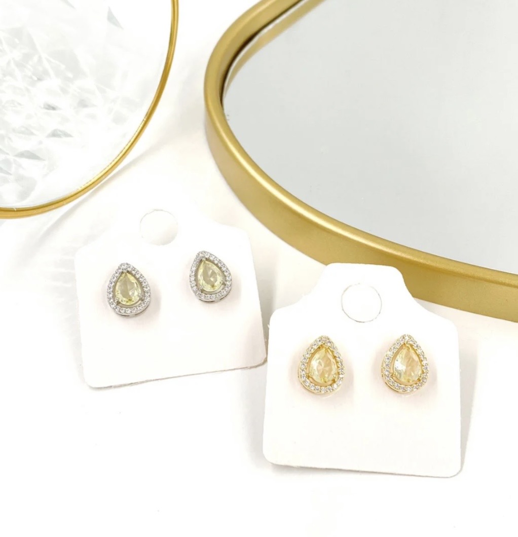 Brincos de gota com zirconia folhados a ouro ou prata