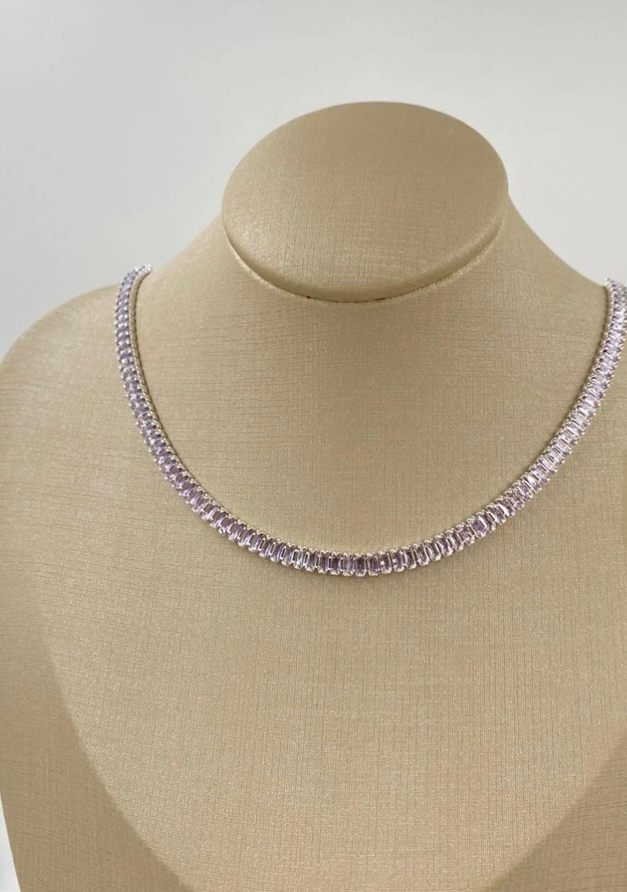 Colar folhado a Prata com Zircônias lilas