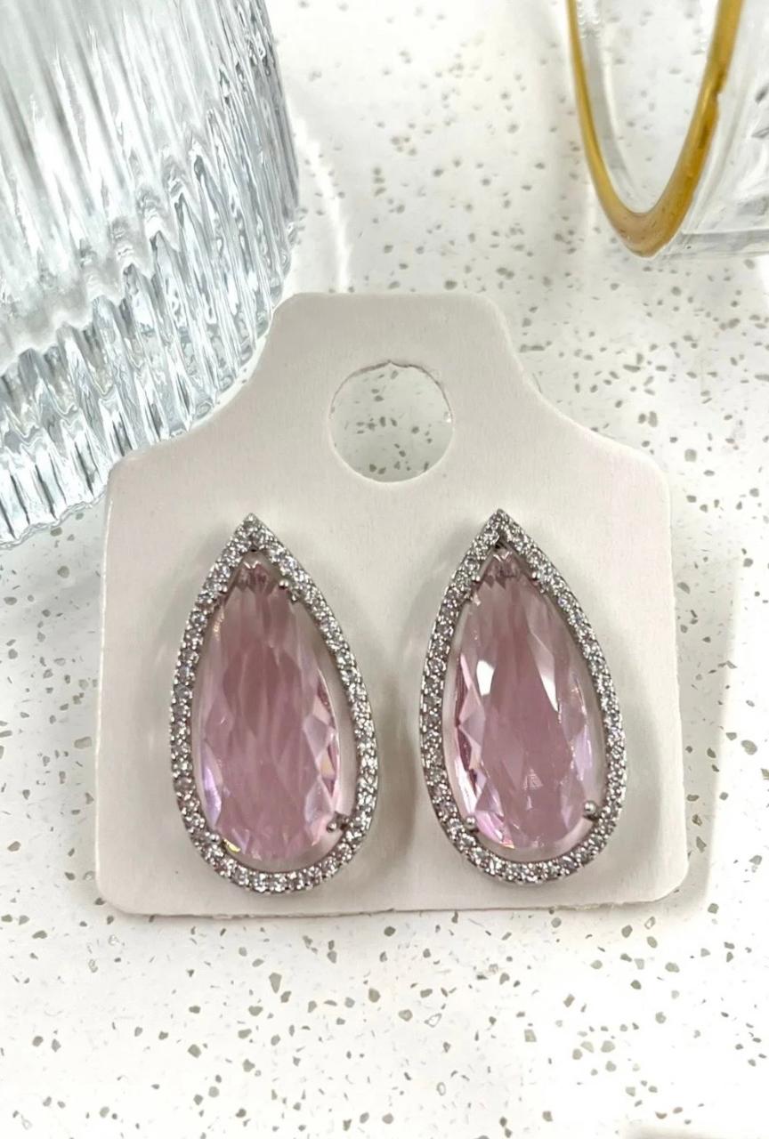 Brincos de Pedra Gota Rosa