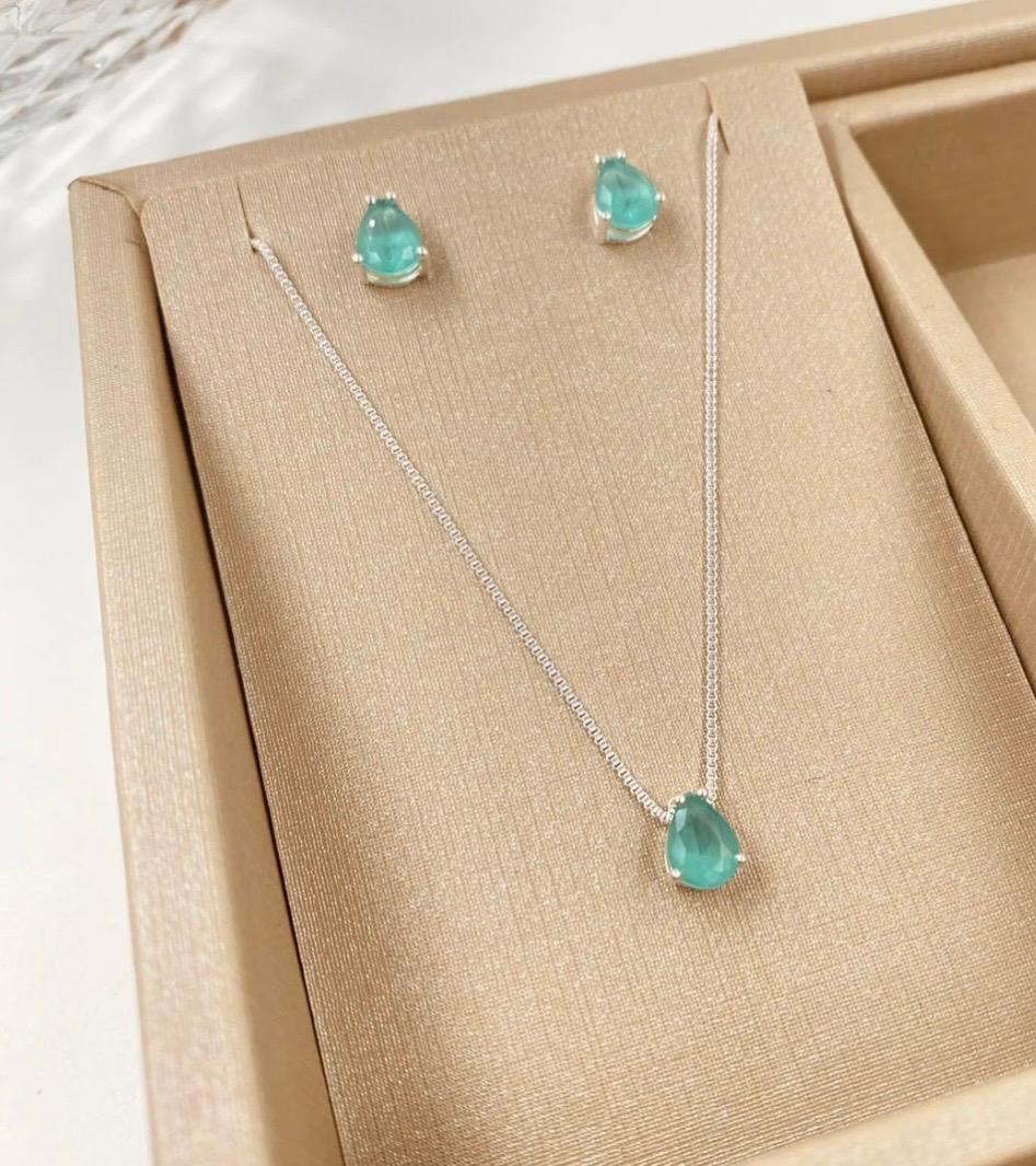 Conjunto de joias gota verde folhadas 