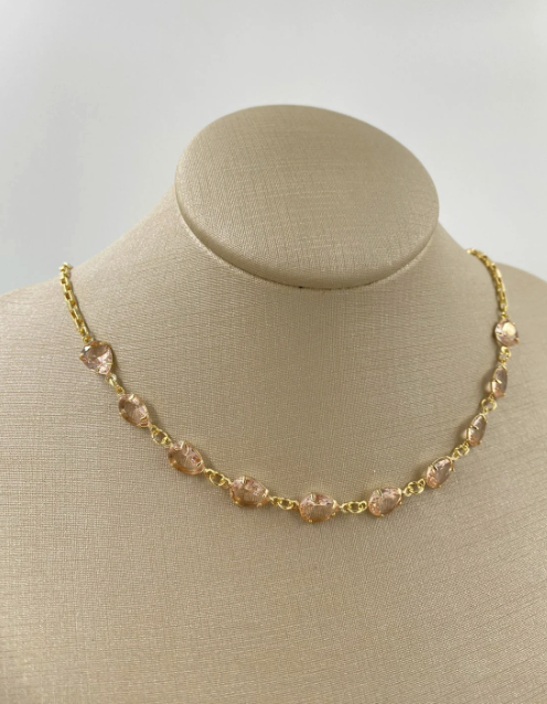 Colar choker dourado com pedras rosé