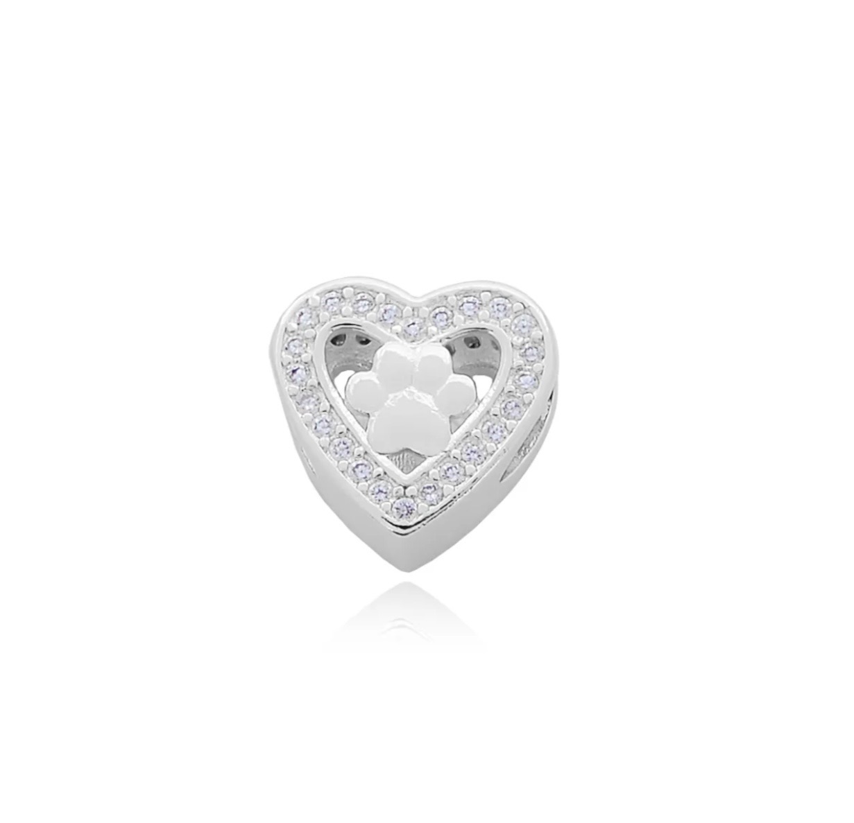 berloque cravejado de zirconia de Coração com Patinha folhados a prata