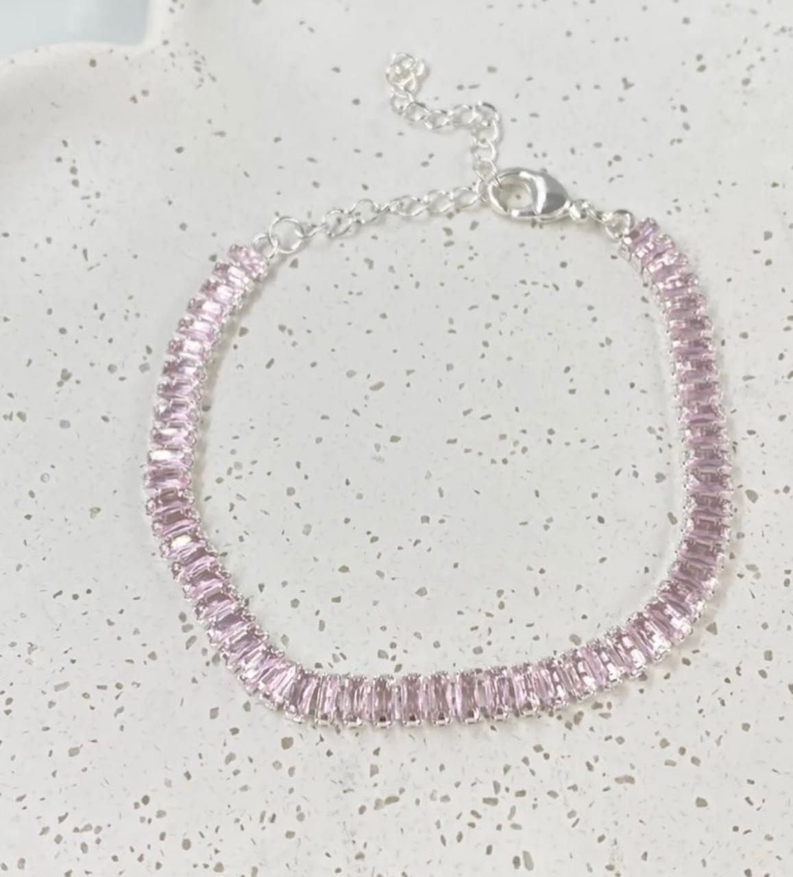 Pulseira de zircônia rosa folhada a prata 925