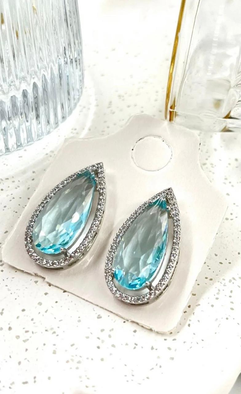 Brincos de Gota com Cristal Azul