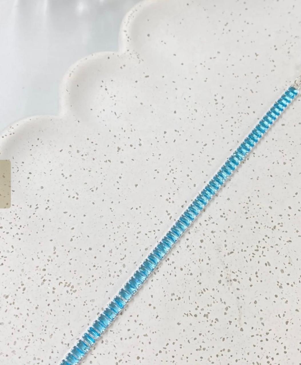 Pulseira de zirconias azuis folhada a prata 925