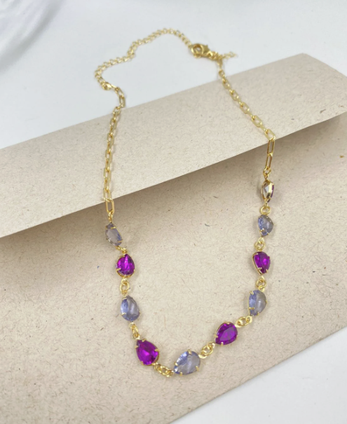 Colar choker de pedras coloridas