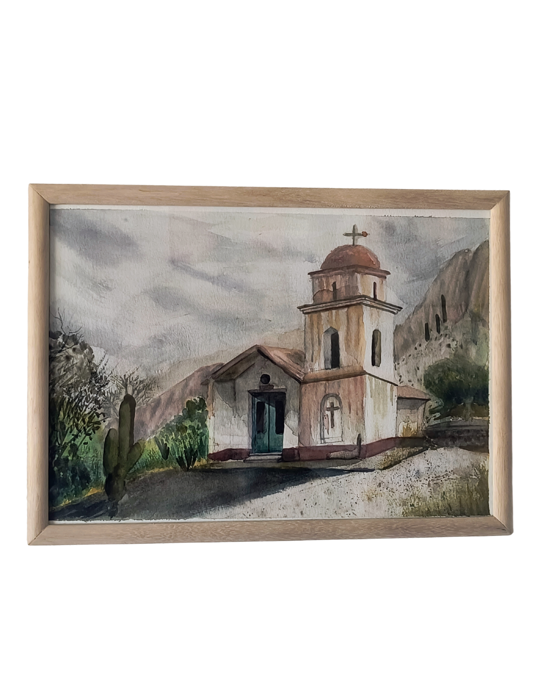 Cuadro de iglesia en acuarela pintado a mano