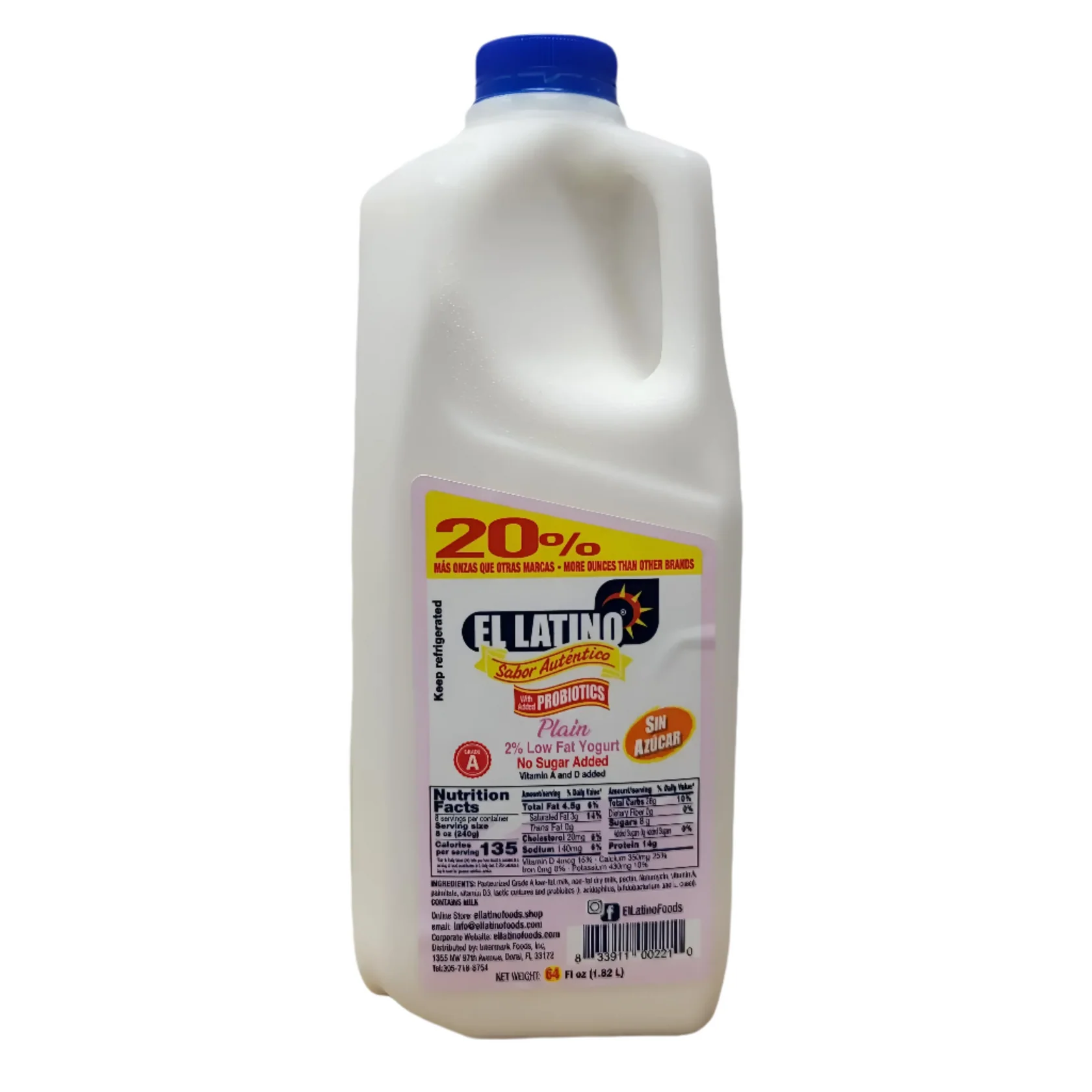 YOGUR BLANCO SIN AZUCAR EL LATINO / 64 OZ