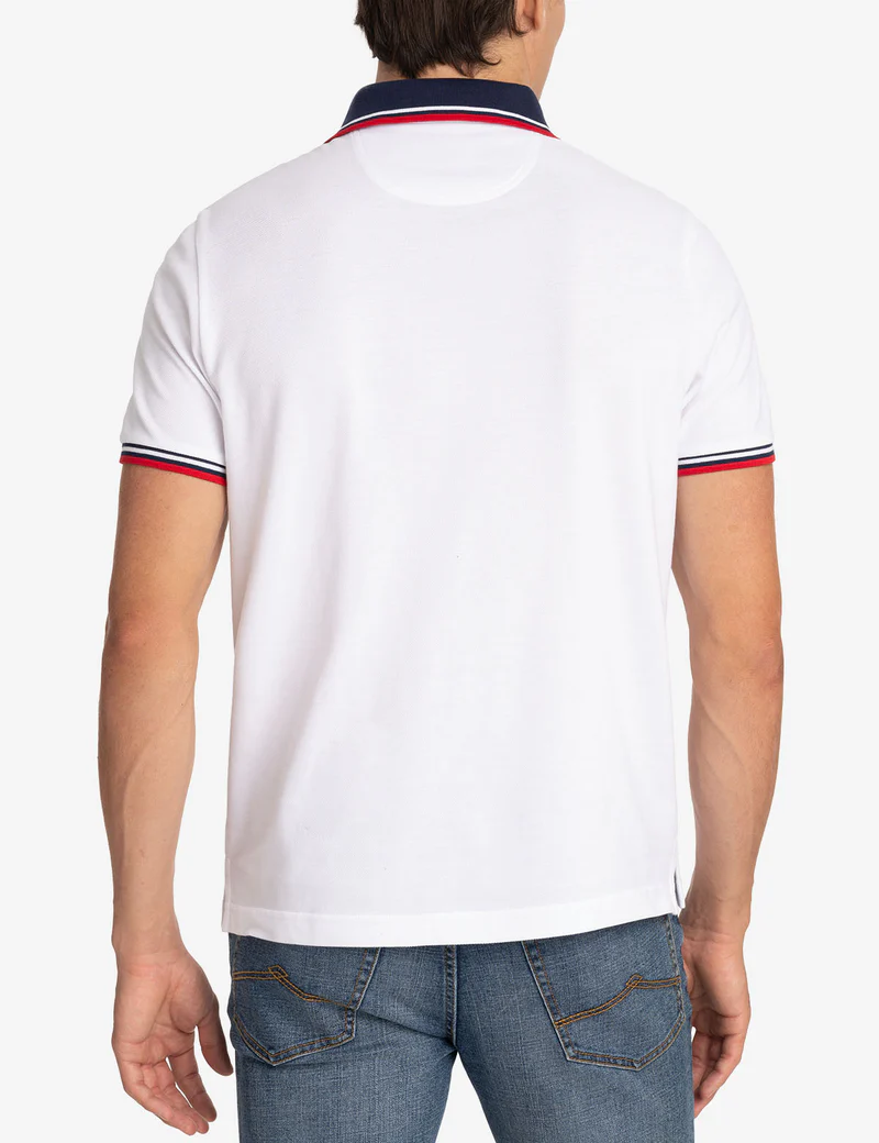 U.S. Polo Assn. Camisa Manga Corta Blanca con Cuello Azul