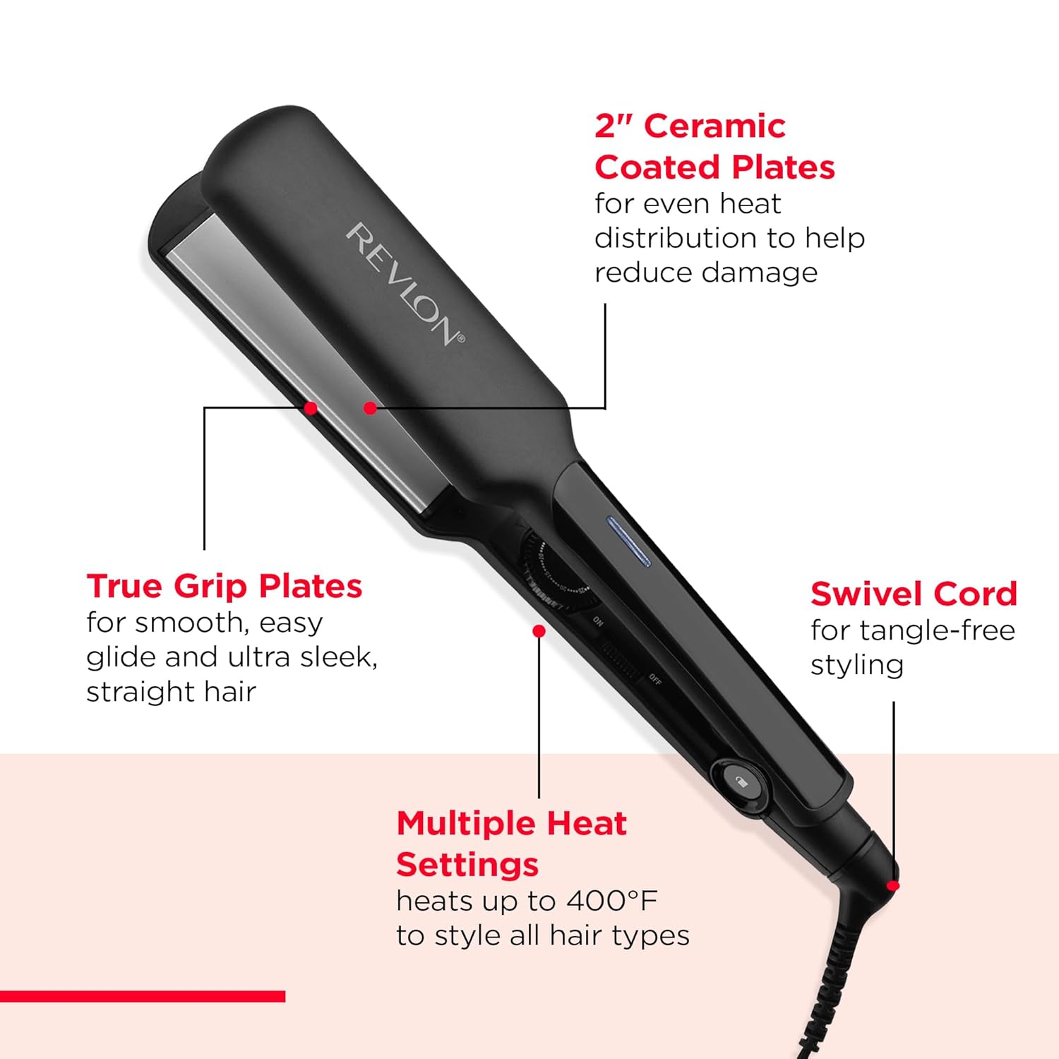 Plancha plana de cerámica para cabello Revlon Fast Results de 2 pulgadas