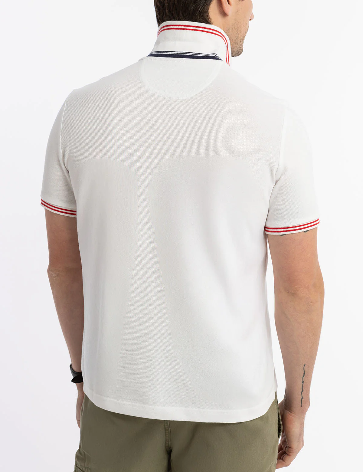 U.S. Polo Assn. Camisa Manga Corta Blanca con Lineas Rojas