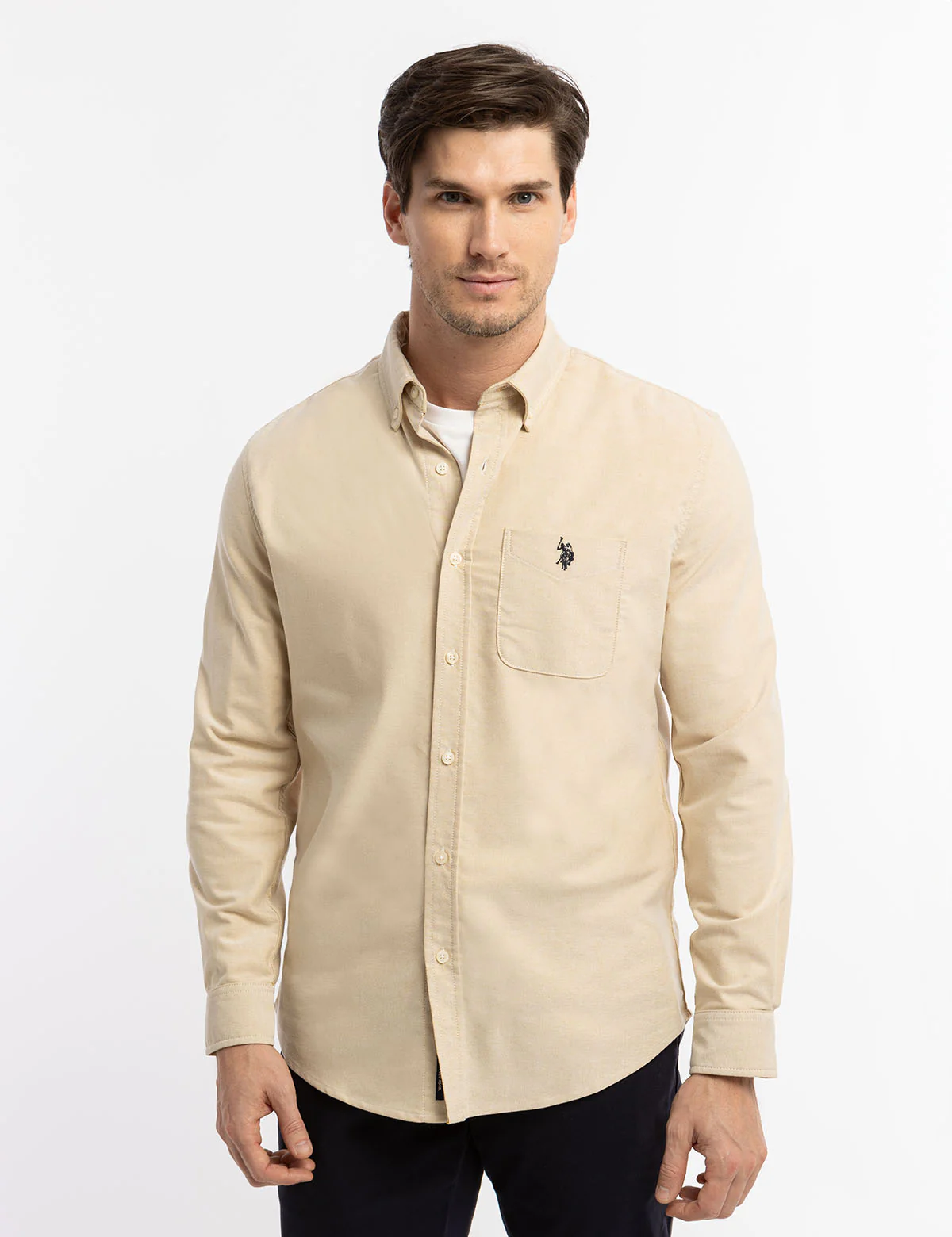 U.S. Polo Assn. Camisas de vestir de manga larga con botones Blanca Beige
