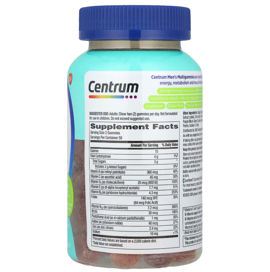 Centrum, Gomitas multivitamínicas para hombres, Frutas tropicales, 100 gomitas
