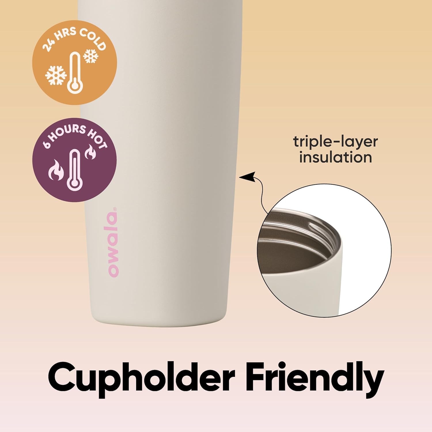 Owala SmoothSip Slider - Vaso de café de acero inoxidable con aislamiento 20 Oz