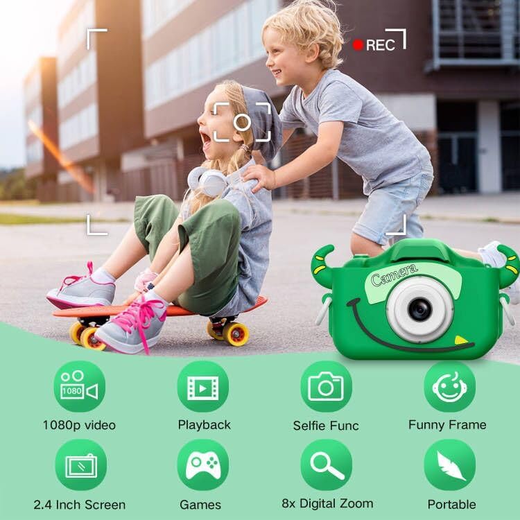 Goopow - Cámara digital para niñas y niños cámara de video con funda suave con diseño Verde 32GB