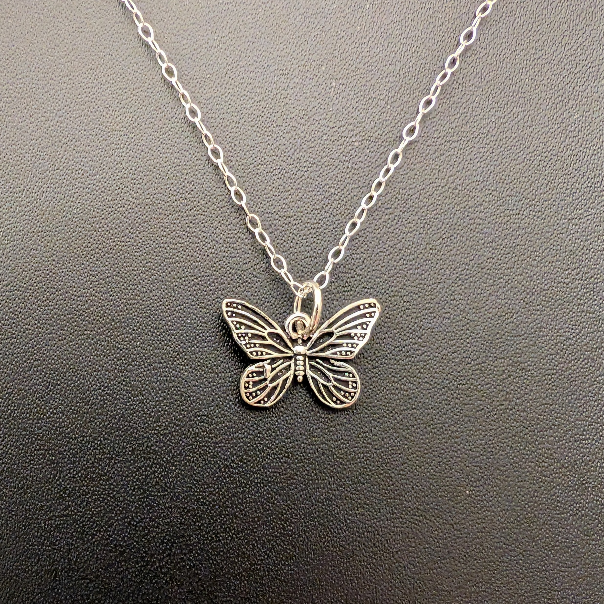 Antiqued Sterling Silver Butterfly Pendant Necklace