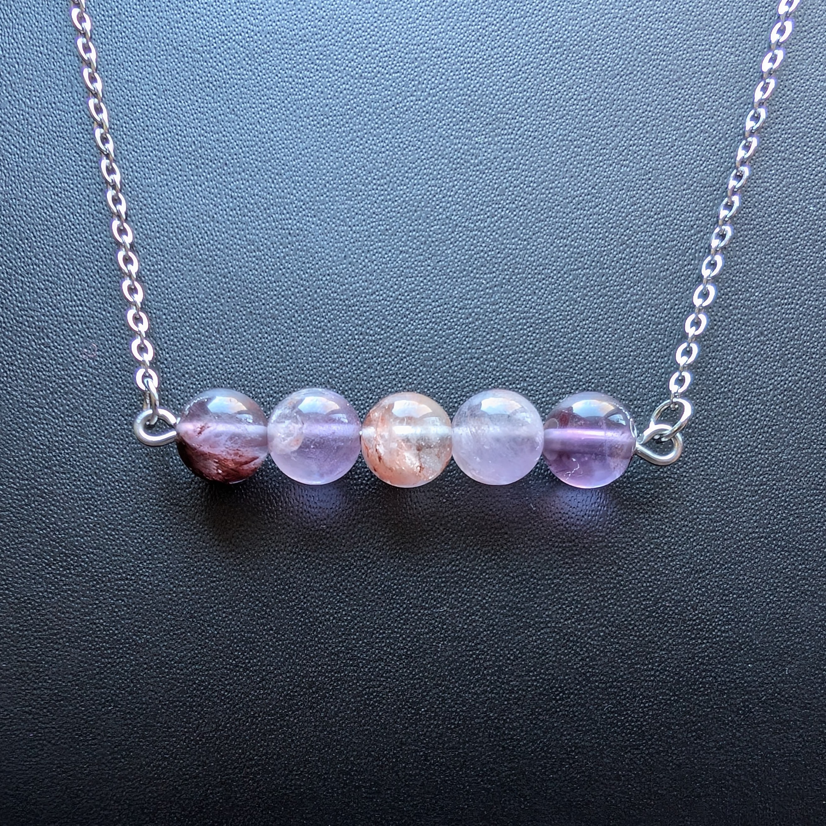 Amethyst Cacoxenite (Super 7) Gemstone Bead Bar Necklace