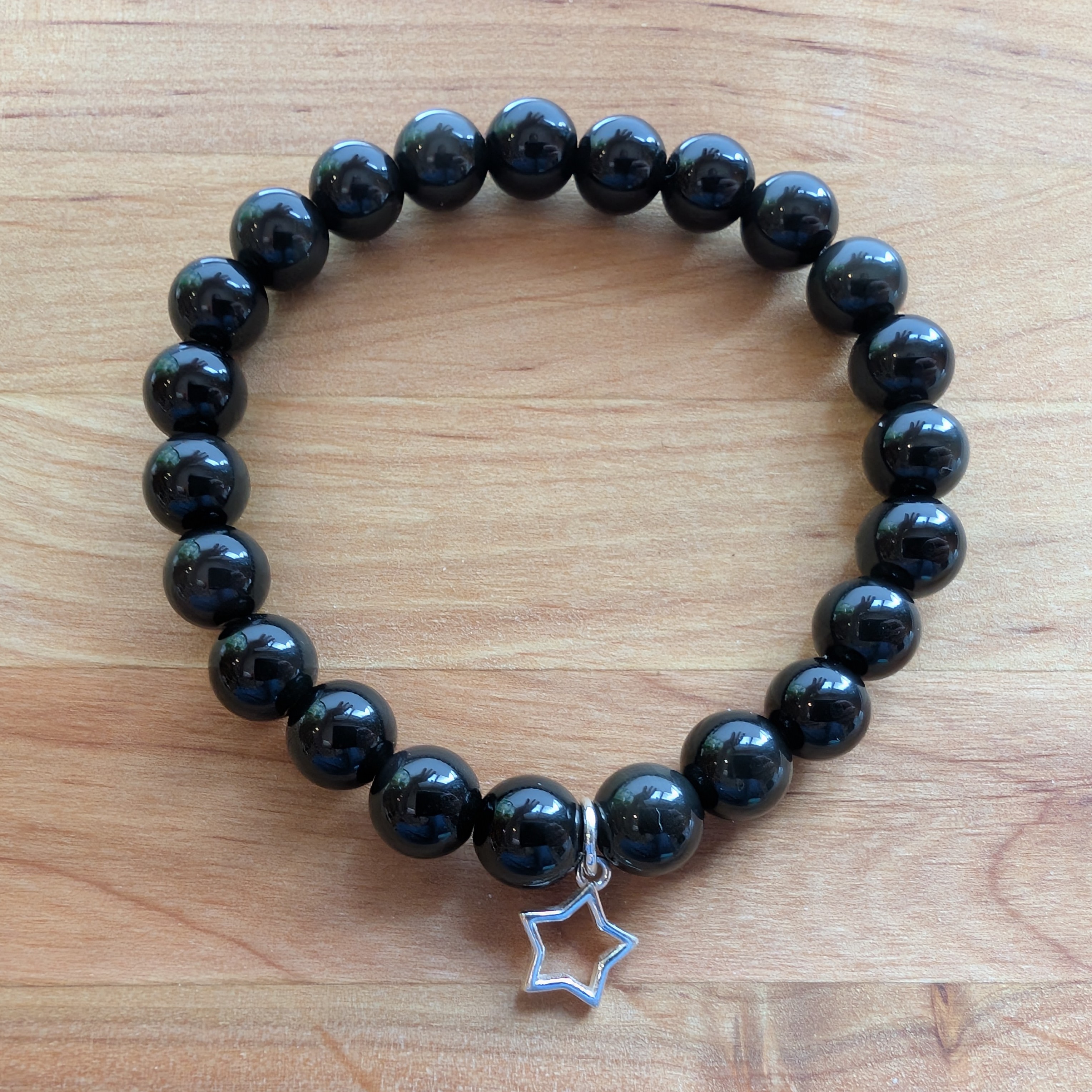 Rainbow Obsidian 8mm Bracelet with Stainless Steel Star Charm