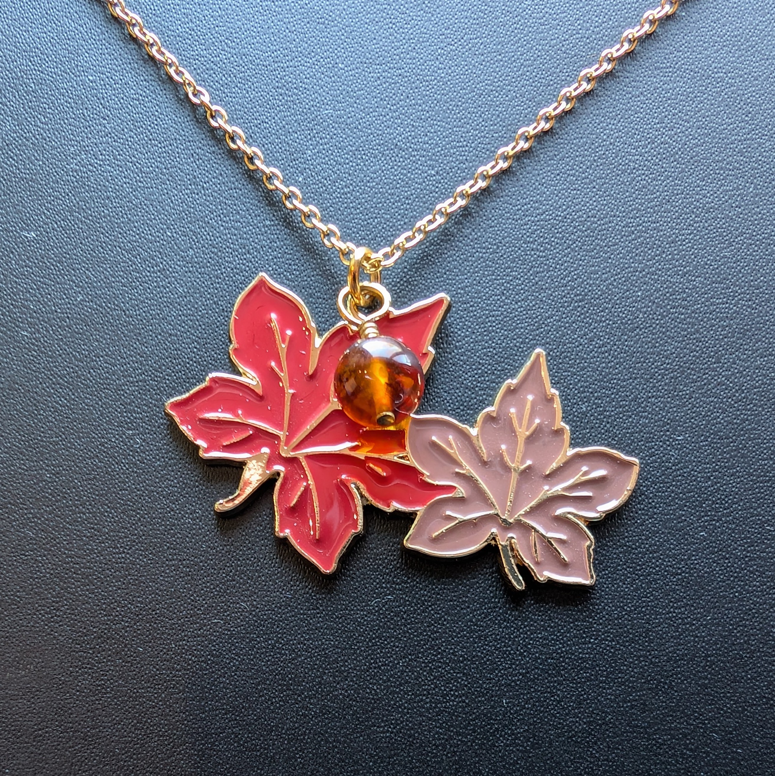 Maple Leaf Pendant Necklace with Amber