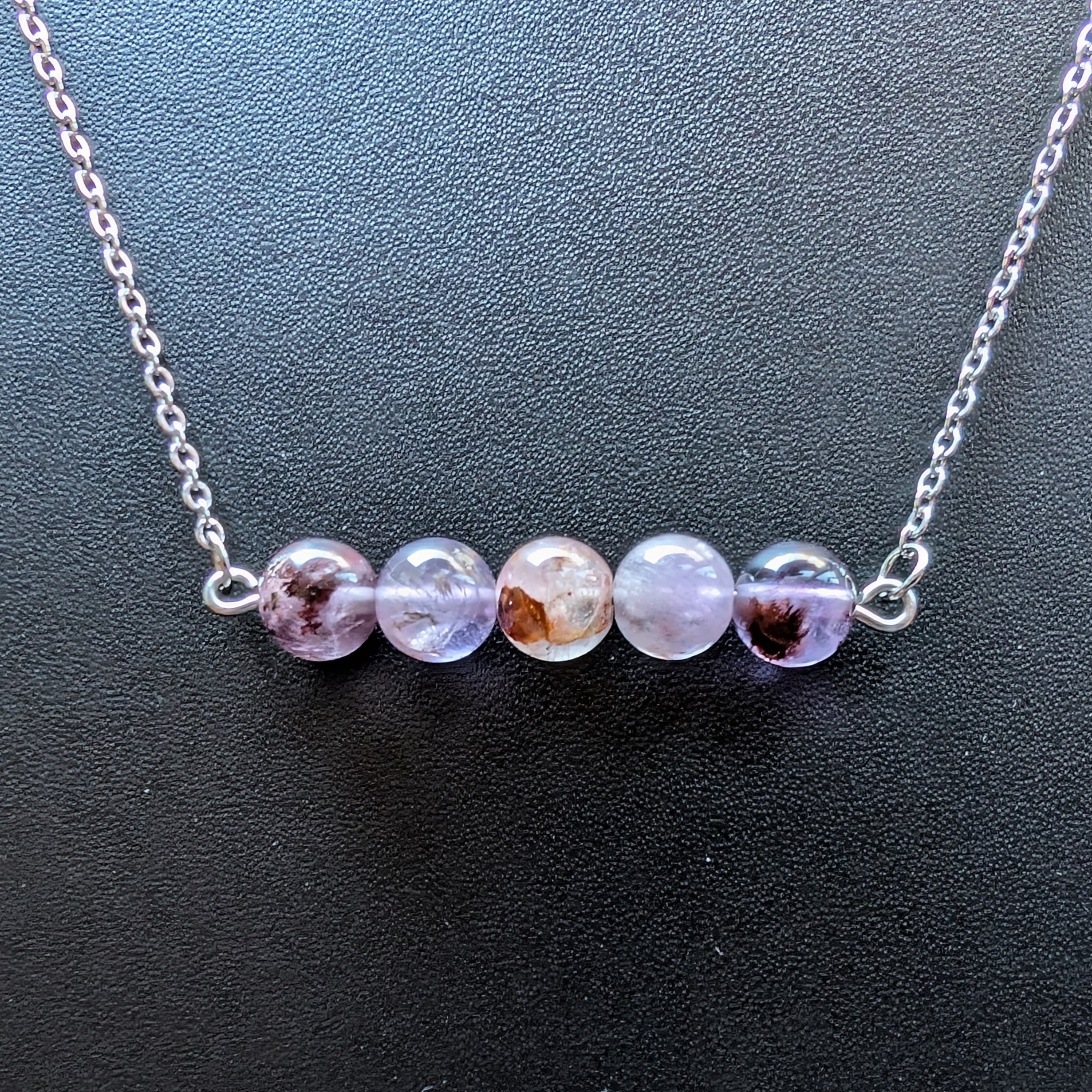 Amethyst Cacoxenite (Super 7) Gemstone Bead Bar Necklace
