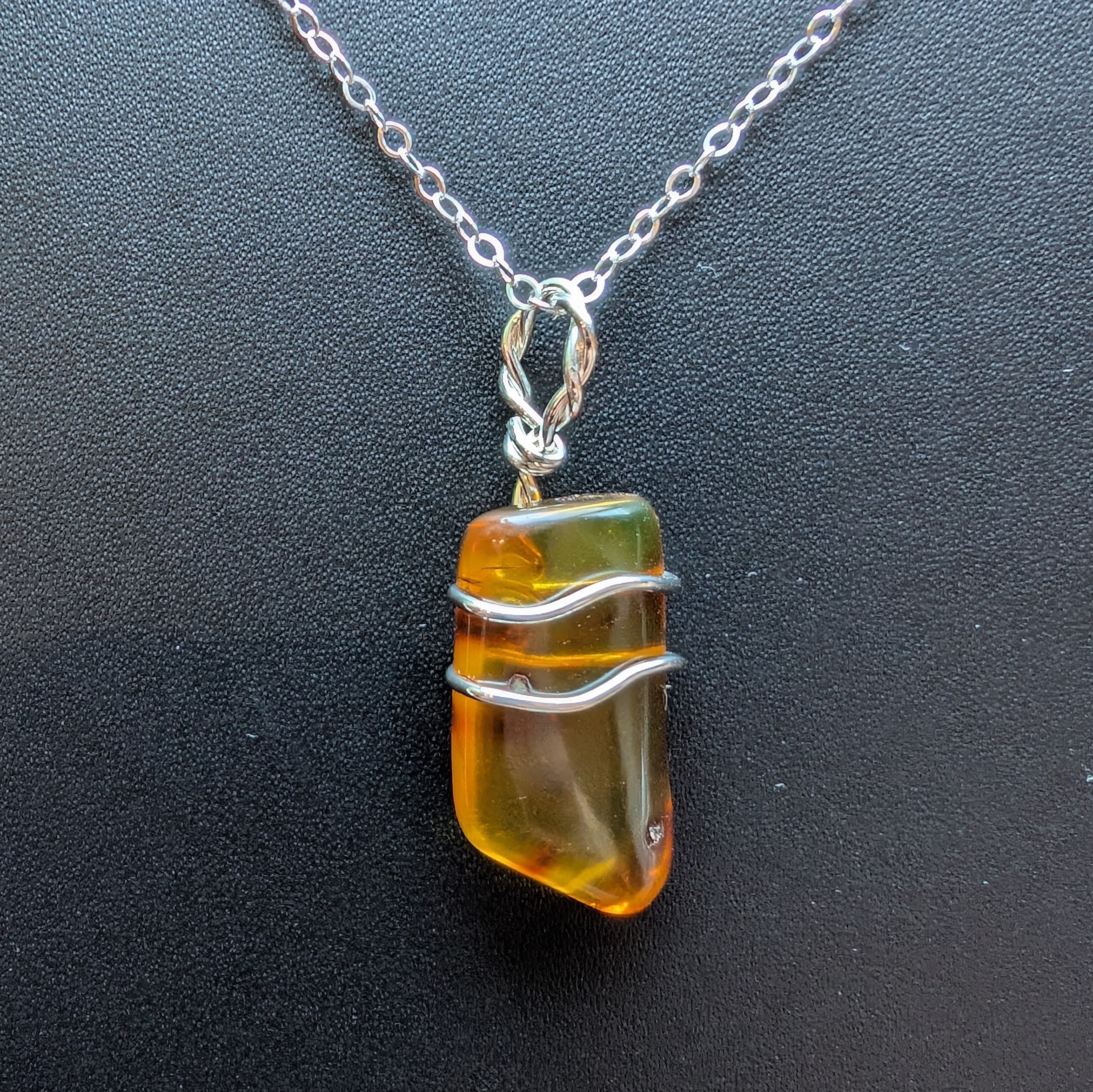 Amber Wire Wrapped Pendant Necklace