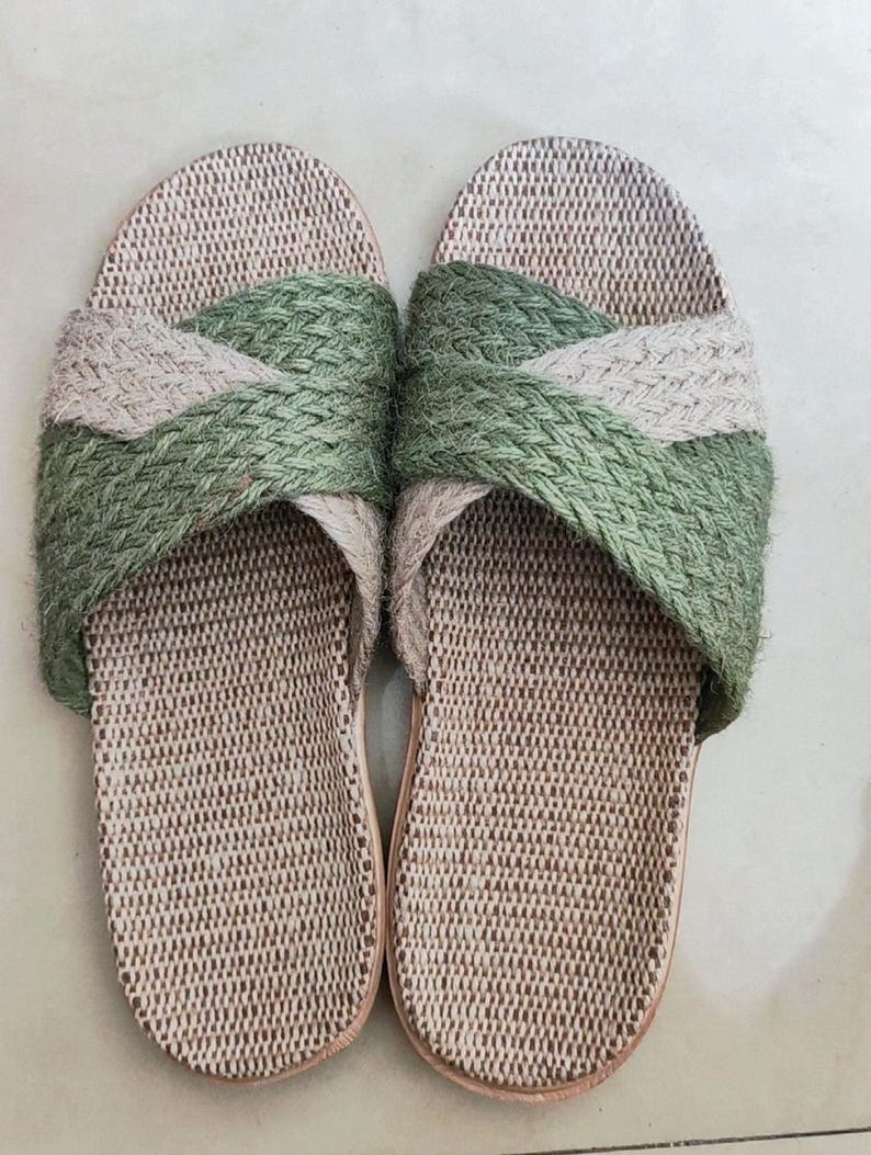 Natural Linen Slippers, Indoor SPA Thai Sandals, Breathable Summer Beach Soles, Comfortable Linen Slippers for Women, Plastic Free Slippers