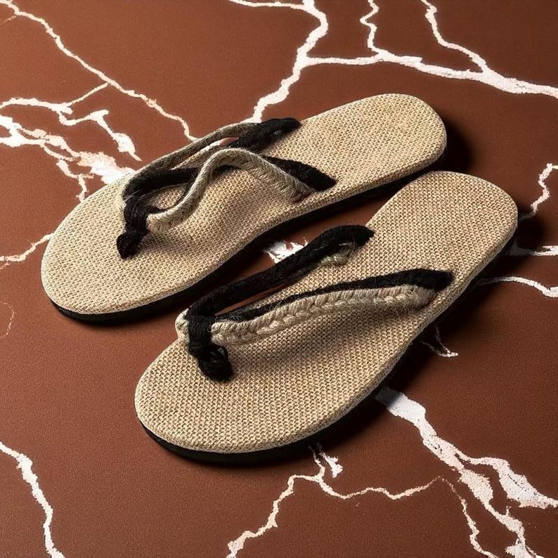 Linen Flip Flops - Natural Summer Flip Flops for Men, Linen Slippers, Japanese Tatami Beach Sandals, Indoor Natural Hemp Flip flops, Tatami