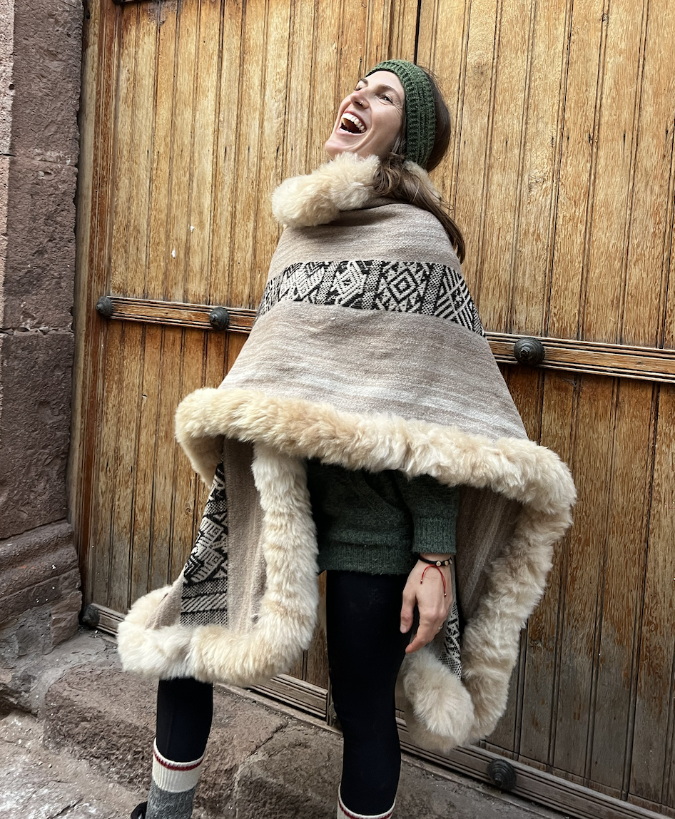 Handmade Baby Alpaca Poncho Beige