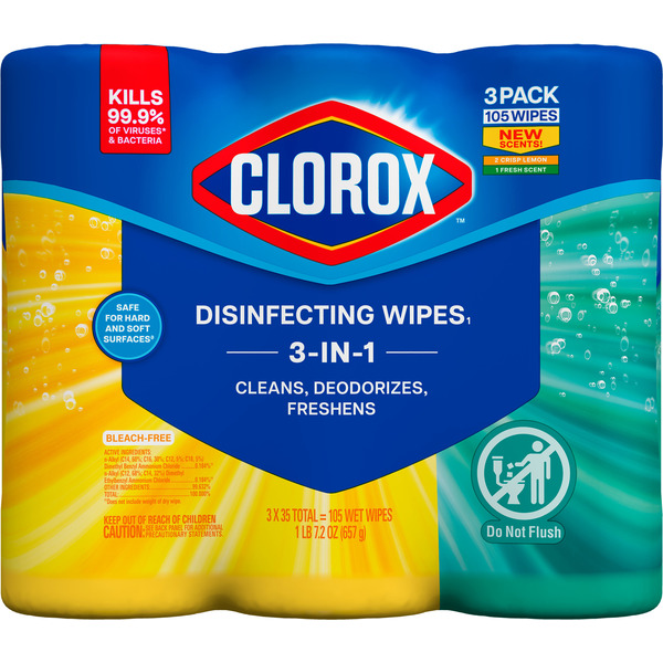 Disinfectant Cleaning Wipes – Lemon Scent & Fresh Scent, 3-Pack (105 Total Wipes)