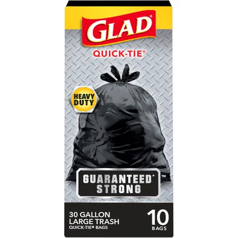 Glad Large Heavy-Duty Trash Bags – 30 Gallon, Quick-Tie Style (10 Count)