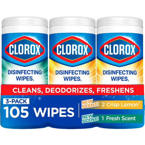 Disinfectant Cleaning Wipes – Lemon Scent & Fresh Scent, 3-Pack (105 Total Wipes)