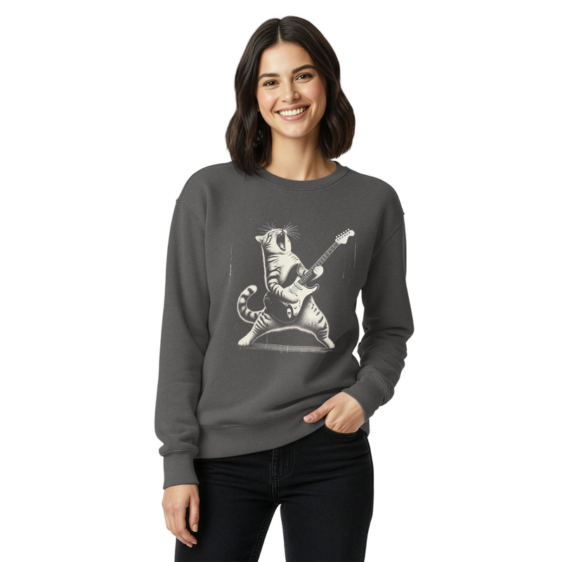 Cat Rocking Guitar Sweatshirt - Comfort Colors