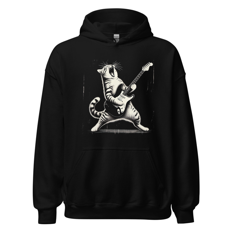 Cat Rocking Guitar Hoodie - Gildan 1850