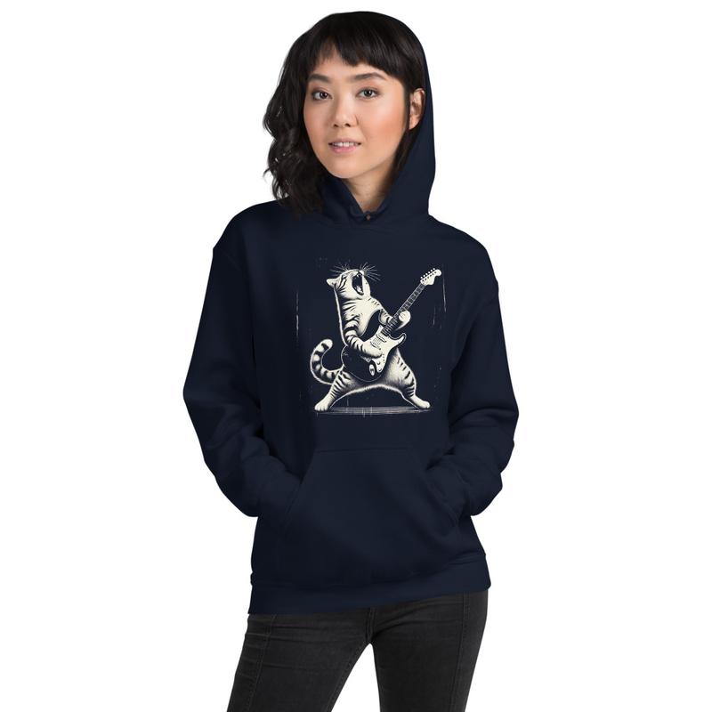 Cat Rocking Guitar Hoodie - Gildan 1850