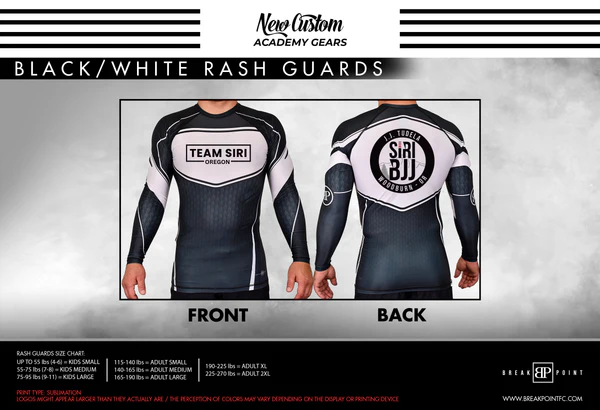 Siri Brazilian Jiu-Jitsu Woodburn Academy Rash Guards Black/White A
