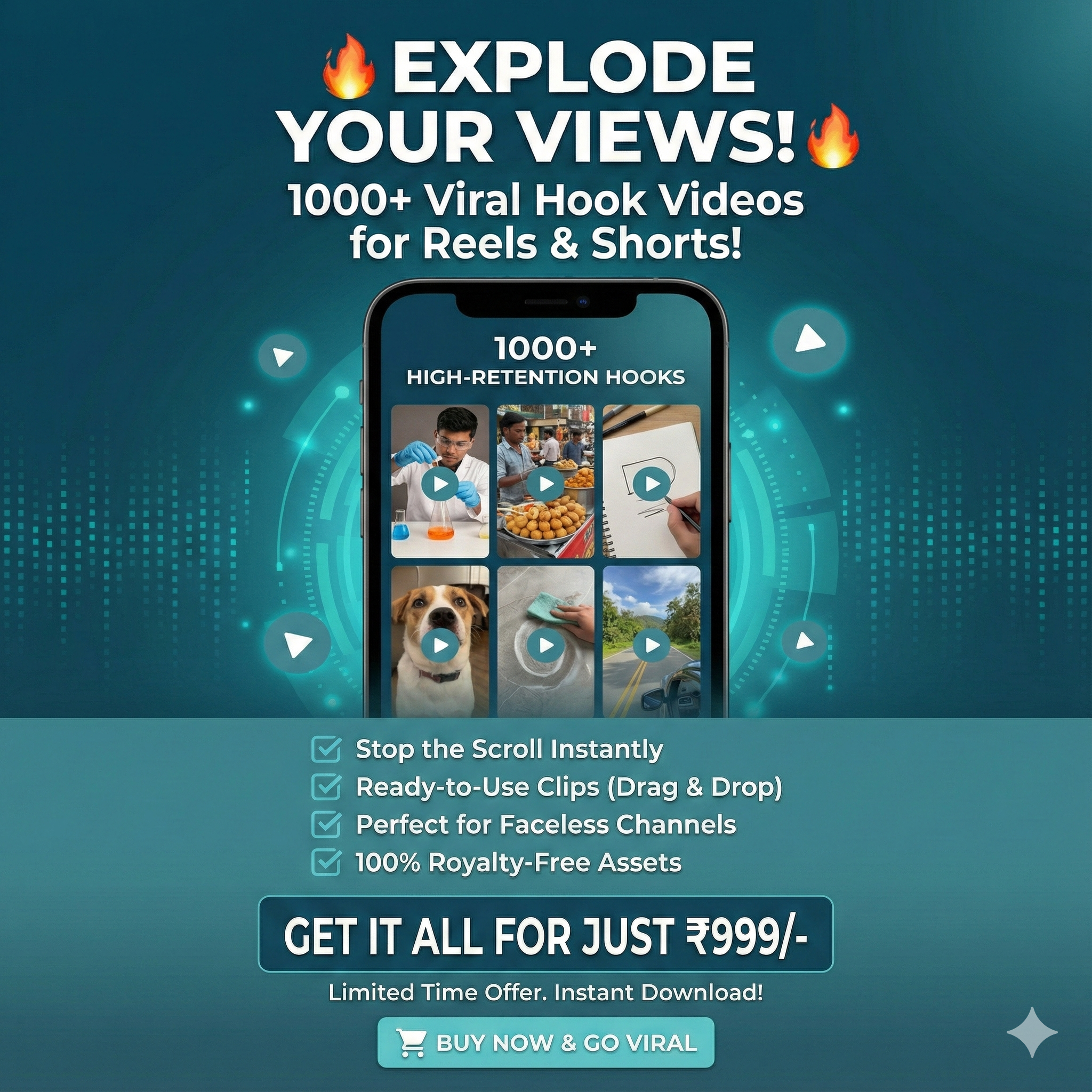 1000+ Viral Video Hooks & Stock Footage Bundle | For Reels & Shorts
