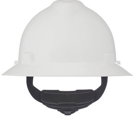 MSA White V-Gard® Polyethylene Full Brim Hard Hat With 4 Point Ratchet Suspension