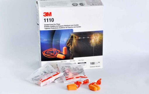 3M™ 1110 Corded Foam Earplugs, 100 Pairs/Box – Orange