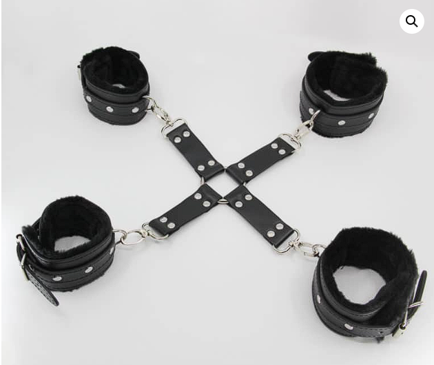 ACBN174 - Leather Feather Ankle Cuff & Handcuff Set – Black