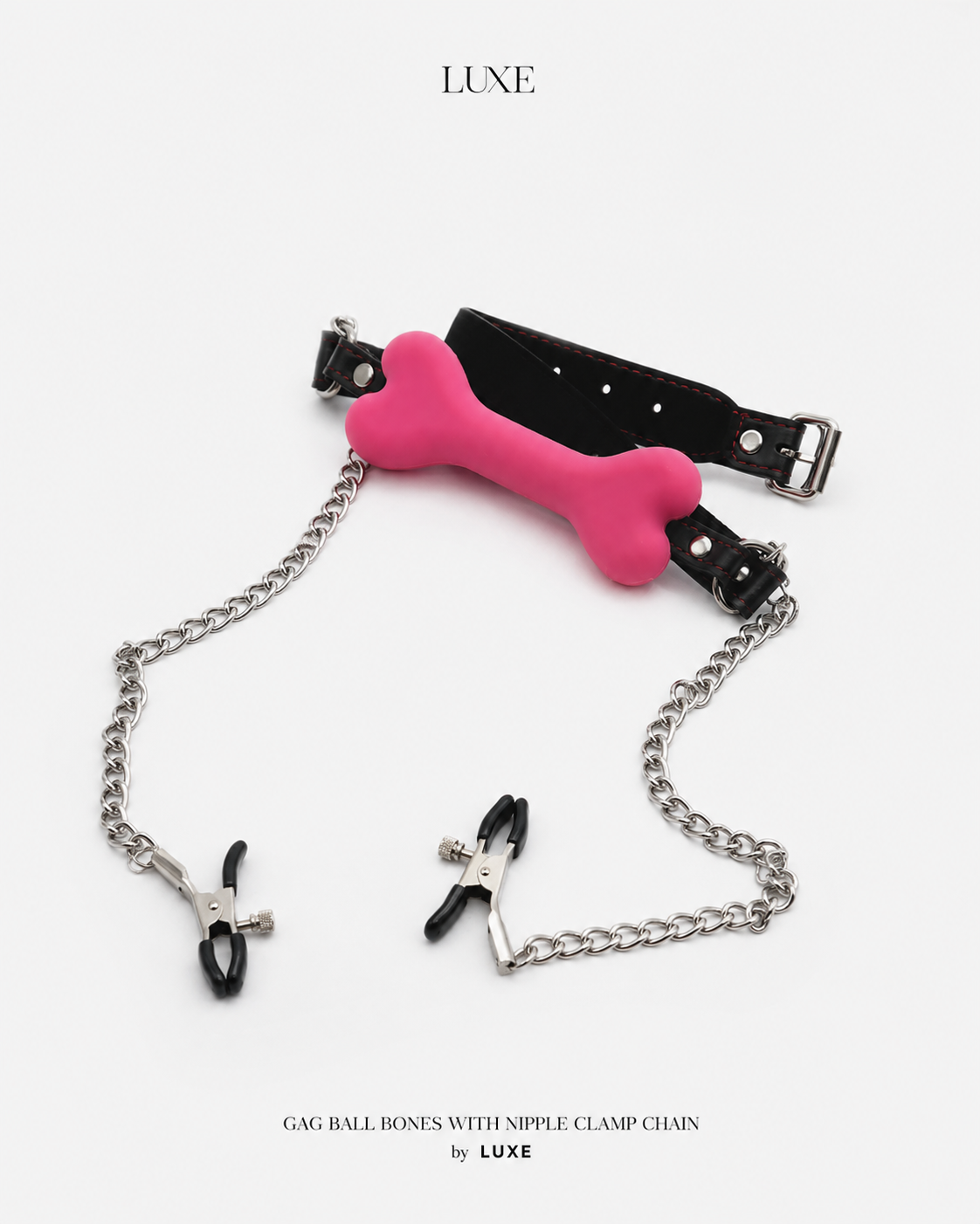 ACBN205 - Silicone Bone Gag with Nipple Clamps & Chain