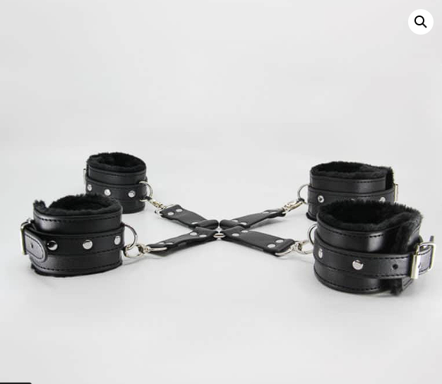 ACBN174 - Leather Feather Ankle Cuff & Handcuff Set – Black
